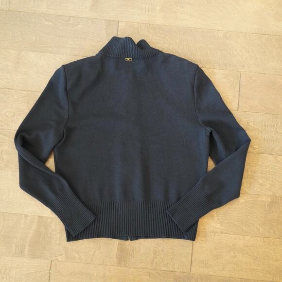 ST.JOHN SPORT Marie Gray Wool Blend Santana Knit Bomber Jacket Zip-Up Black Sz.M - Picture 2 of 8